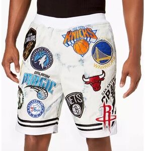 NBA Men's Athletic Shorts - White with Multicolor Team Logos